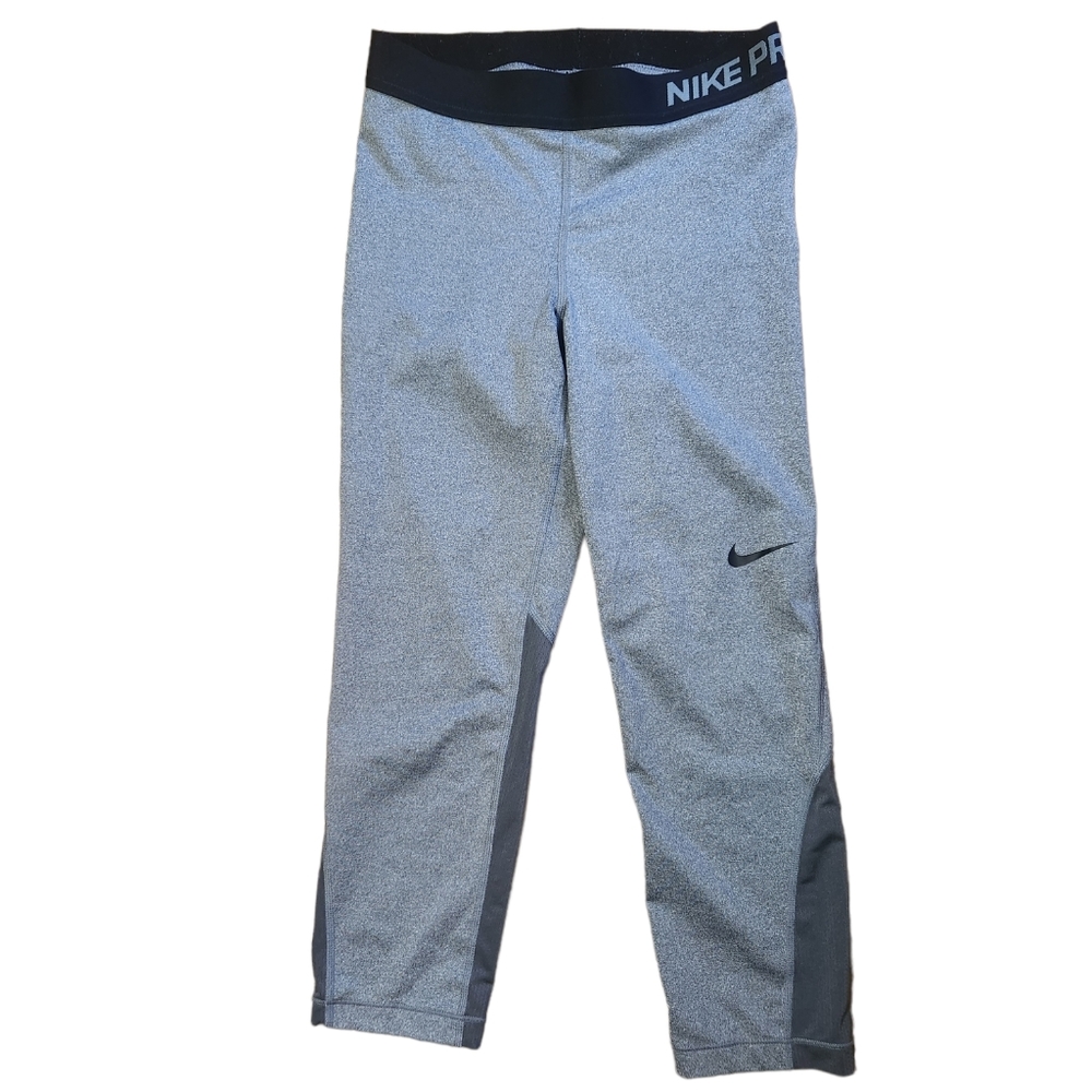 Nike Dri Fit Gray and Black Cropped Leggings Yoga Pants Size Small 20" Inseam